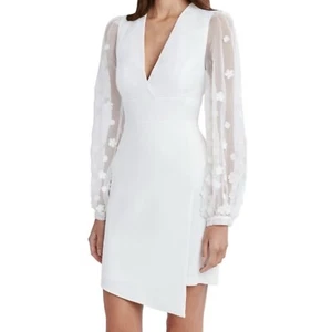 BCBG BCBGMAXAZRIA Illusion Mini Abito Pizzo Floreale - Donna Taglia 8 - Bianco sporco - Foto 1 di 10