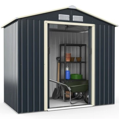 7 x 4' Outdoor Garden Metal Storage Shed Tools w/Sliding Double Lockable Doors - Image 1 of 4