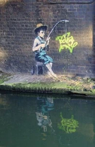 Banksy Street Artist Boy Fishing Caught Tag Print A4 A3 A2 A1 - Picture 1 of 1