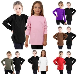 2X Kids Boys Girls Plain T Shirts **Crew Neck Full Sleeve** T-Shirt Basic Tops - Picture 1 of 23