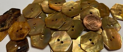 6 PCS ONLY! Dyed Gold Hexagon Abalone Shell Sew-through Buttons 21mm 13/16 13550 - Image 1 of 4