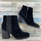 Franco Sarto Montreal Womens Size 8M Ankle Black Suede Boot Block Heel Round Toe
