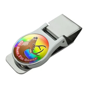 Oh Deer I'm Queer Rainbow Pride Gay Lesbiana Divertido Satén Cromo Metal Clip para Dinero - Imagen 1 de 3