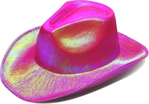 Hot Pink Holographic Glitter Space Cowboy Hat - Fun Metallic Disco Cowgirl Hat - Picture 1 of 12