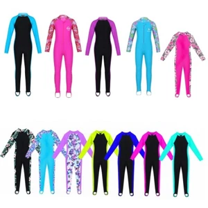 Kids Girl Swimsuit One Piece Rash Guard Costume Long Sleeve Surfing Swimwear Set - Picture 1 of 100