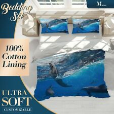 Dolphin Animals Sea Life Blue Doona Cover Sets with 2x Matching Pillowcases