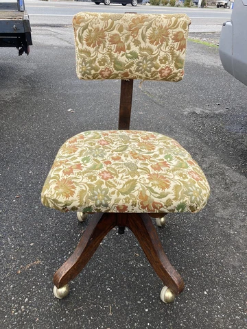 Antique Oak Retro Swivel Office Chair Tapestry Mid Century Modern Rolling Old￼￼ Cover