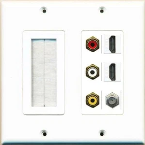 Brush and 3 RCA Red-White-Yellow 2 HD 1 Coax Wall Plate White - Picture 1 of 1