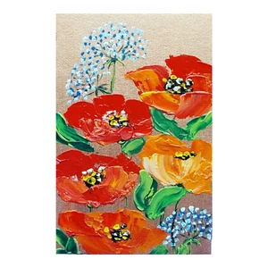Arte de pared semi-abstracto pintura original amapolas rojas flores silvestres hecho a mano ÚNICO EN SU CLASE - Imagen 1 de 23