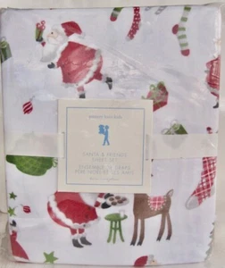 NEW Pottery Barn Santa & Friends Flannel Sheet Set Twin Winter Christmas PBK - Picture 1 of 5