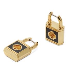 $68 Kate spade gold tone lock & spade Large Black    Drop Earrings G60