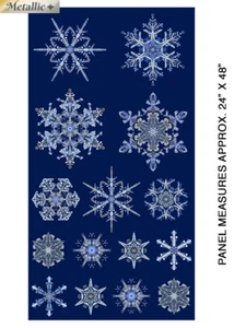 24" X 44" Panel Winter Snowflakes Ice Crystals Blue Cotton Fabric Panel D381.41 - Picture 1 of 1