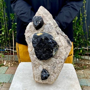 14 Pfund natürlicher schwarzer Turmalin Quarz Kristall Stein Edelstein Original Mineral Probe - Bild 1 von 20