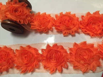 Flower Lace Trim - Frayed Chiffon Rose - Shabby Chic Bridal Flowers 1 YARD &more - Image 1 of 2