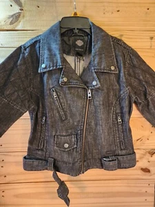 Harley-Davidson Women's Slim-Fit Black Denim Biker Jacket 96278-16VW Size:M - Picture 1 of 12
