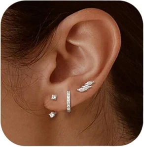 YADOCA 3 pares de pendientes de plata de ley 925 para mujer niña pendientes, hoja de plata - Imagen 1 de 6