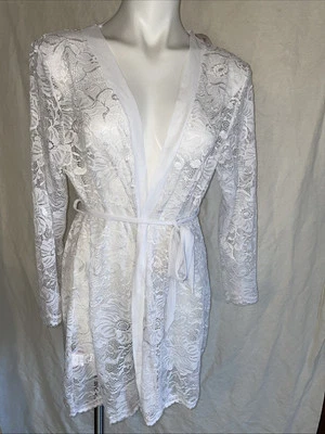 Roupão de renda branco SHIRLEY OF HOLLYWOOD tamanho G XL novo com etiquetas - Imagem 1 de 4