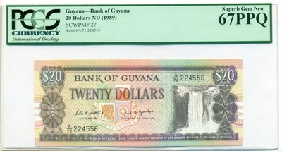 Guyana 1989 20 Dollars Bank Note Superb Gem New 67 PPQ PCGS Currency - Image 1 of 4