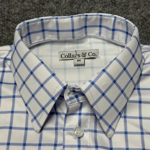Collars And Co Polo Shirt Men Medium White Plaid Dress Collar Short Sleeve - Picture 1 of 5