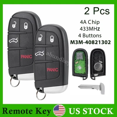 2 REPLACMENT SMART KEY FOB FOR 2015 - 2021 CHRYSLER 200 300 M3M-40821302 - Image 1 of 4