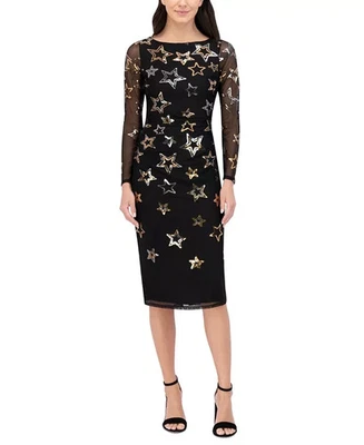 Vestido ceñido al cuerpo Vince Camuto estrellas lentejuelas malla para mujer 12 negro/dorado cremallera trasera Foto 1 de 4