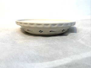 Longaberger Pottery Woven Traditions Heritage Green 10" Pie Plate VGC white blue - Photo 1/15