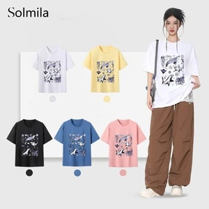 Daily Wear Vacation Casual Fashion Top Round Neck Tee Korean Screen Pattern - Picture 1 of 9