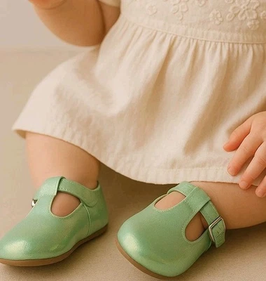 NEW A Bear Co Toddler Size 3 Smooth Glitter T-Strap Flats Green Girls - Image 1 of 4