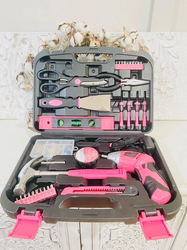 Apollo 135 Piece Household Tool Kit Pink with Pivoting Dual-Angle 3.6 V Lithium- - Image 1 of 1