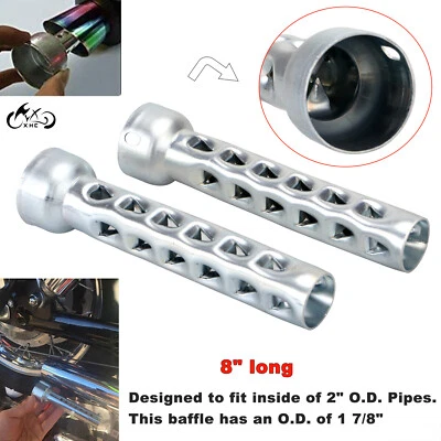 8" Length Straight Exhaust Baffles Muffler For HARLEY HONDA INDIAN 2" O.D. Pipes - Изображение 1 из 4