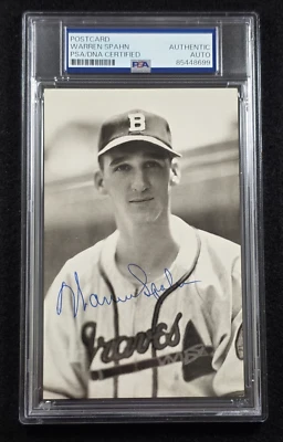 WARREN SPAHN Signed Real Photo Postcard-HALL OF FAME-MILWAUKEE BRAVES-PSA - Image 1 of 4