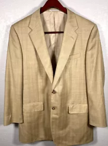 Corneliani Two Button Summer Blazer Coat Tan Beige Plaid Virgin Wool Mens US 44L - Picture 1 of 10