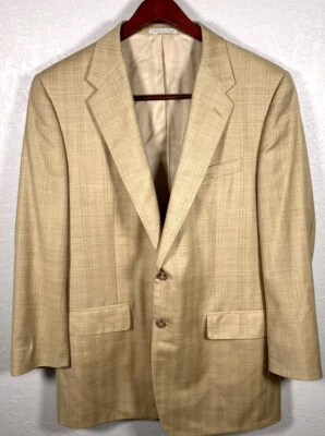 Corneliani Two Button Summer Blazer Coat Tan Beige Plaid Virgin Wool Mens US 44L - Image 1 of 4
