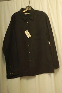 Camicia uomo Ler Lui Per Lei NUOVA con bottoni seta cotone lino nero marrone verde - Foto 1 di 16