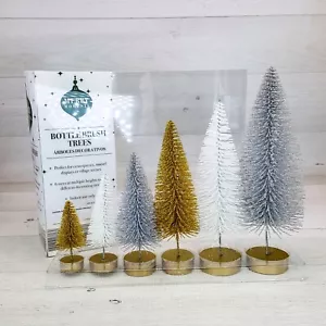 Bottle Brush Tree Set of 6 Multiple Heights 3-8" Silver Gold White Glittery NEW - Picture 1 of 8