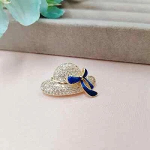 2Ct Round Cut Simulated Diamond Hat Shape brooches pins 14k Yellow gold plated - Picture 1 of 9