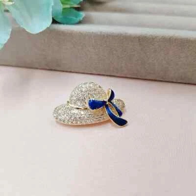 2Ct Round Cut Simulated Diamond Hat Shape brooches pins 14k Yellow gold plated - Image 1 of 4