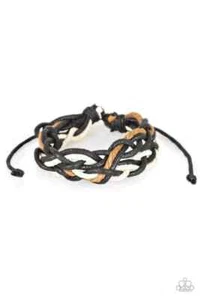 Pulsera Paparazzi - Mountain Quest - Cuerda de Tirón Negra Marrón y Blanca - Imagen 1 de 2