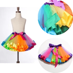Kids Girls Baby Tutu Skirt Rainbow Fancy Skirts Tulle Dress Up Party 2 to 8 Year - Picture 1 of 16