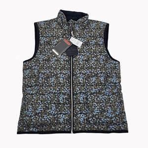 Brooks Brothers gefütterte Wendeweste klein Blumen Thermore marineblau gesteppt neu mit Etikett - Bild 1 von 10