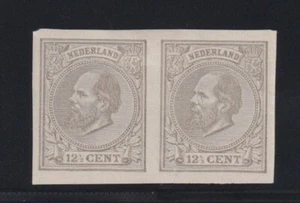 Netherlands Issue of 1875 Pearlgrey Color Proof of 12 1/2c (NVPH 22) Pair NGAI - Picture 1 of 2