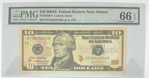 2004 Ten Dollar Federal Reserve Note PMG-Certified 66 Fancy Serial # - Picture 1 of 2