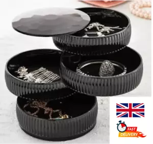 Black 4 Tier Jewellery Organiser Rotatable Jewelry Earring Display 12 x 11 cm - Picture 1 of 2