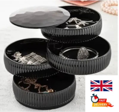 Black 4 Tier Jewellery Organiser  Rotatable Jewelry Earring Display 12 x 11 cm - Image 1 of 2