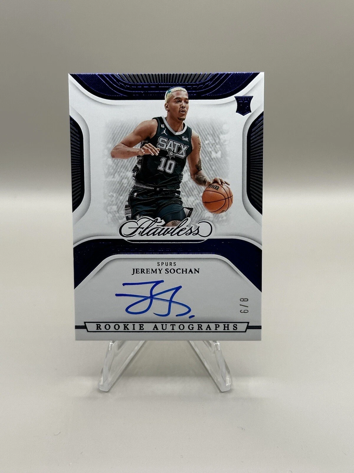 JEREMY SOCHAN 2022-23 FLAWLESS TRUE ROOKIE BLUE AUTOGRAPH /8 SPURS