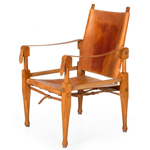 Vintage Circa 1950s Leather and Oak “Safari” Arm Chair by Wilhelm Kienzle Cover