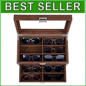 Faux Leather Eyeglass Case with Clear Lid - Perfect for Organizing Sunglasses - Picture 1 of 10