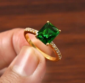 Zambian Emerald Ring Emerald Radiant Cut Ring Engagement Ring Mother's Day Rings - Picture 1 of 5