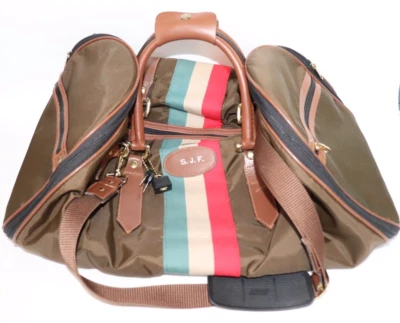 Lark Duffle/Travel Bag Black/Brown W/ Gold Hardware Large Vintage Expandable - Image 1 of 4