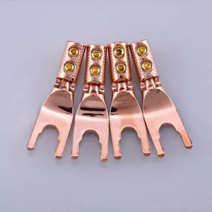 4X Non-Magnetic Pure Copper Y U Spade HiFi Speaker Wire Cable Plug Connector DIY